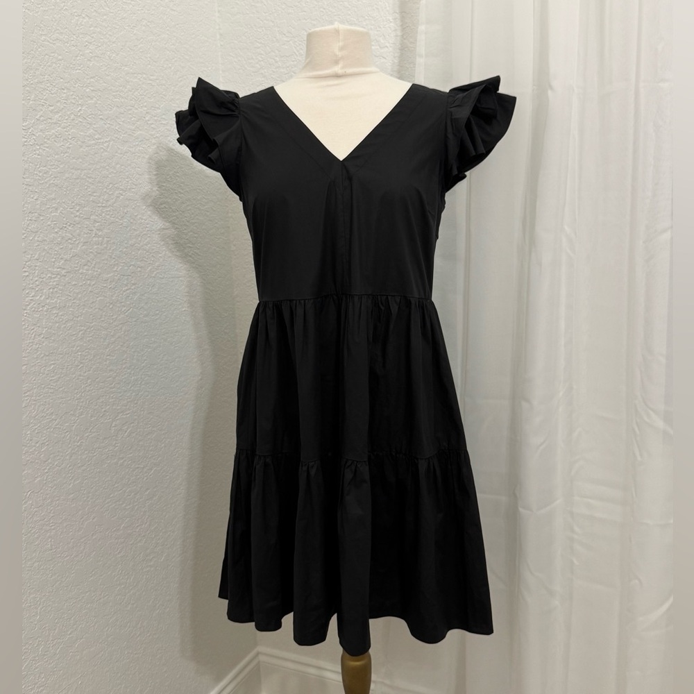 NEW GIBSON * LATIMER Black 100% Cotton Dress With Ruffle Sleeves - Size Small